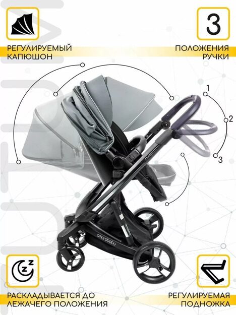 Коляска AMAROBABY TUTUM 2в1 с автотормозом, серый