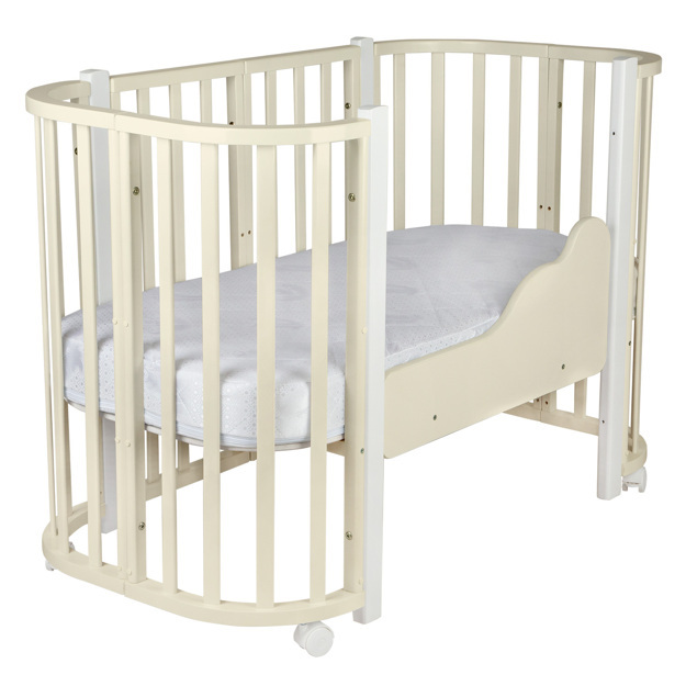 Кровать детская  Indigo Baby Lux 3 в 1 (кровать, манеж, диван) массив березы, МДФ (слоновая кость-белые стойки)