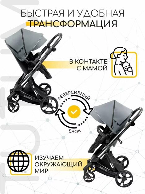 Коляска AMAROBABY TUTUM 2в1 с автотормозом, серый